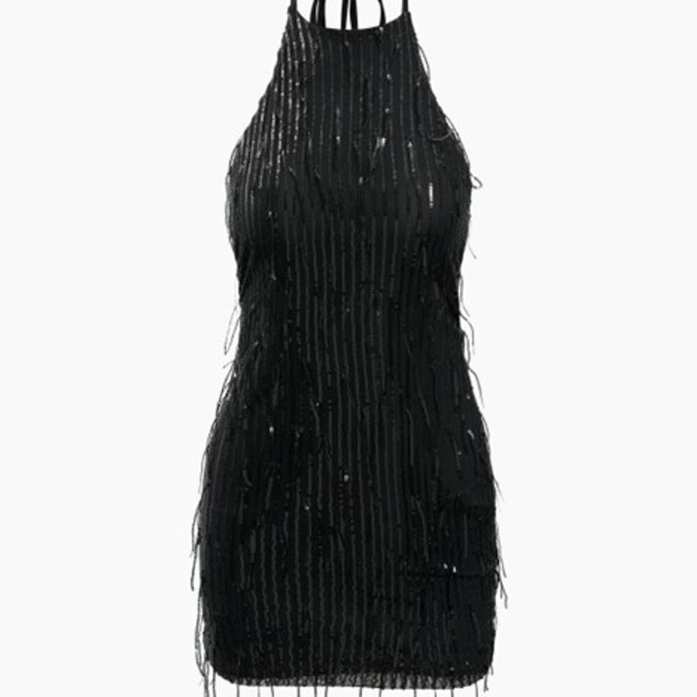 Sequin Embellished Halter Mini Dress